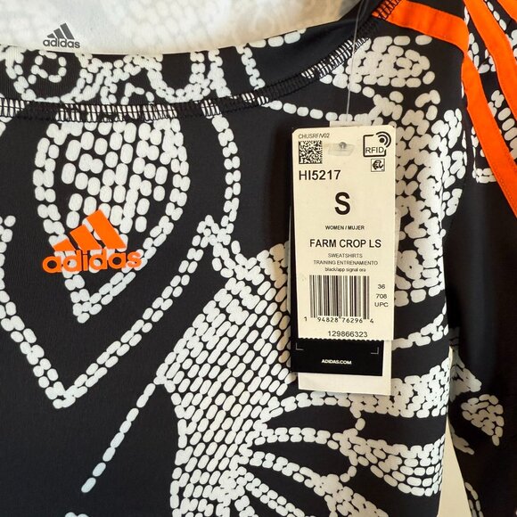 NWT Adidas X Farm Rio Crop Top Long Sleeve Aeroready Floral Black White S - Picture 11 of 14